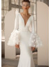 Beaded Ivory Satin 3D Flowers Wedding Dress